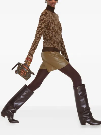 Fendi Ff Jacquard Turtleneck Sweater In Brown