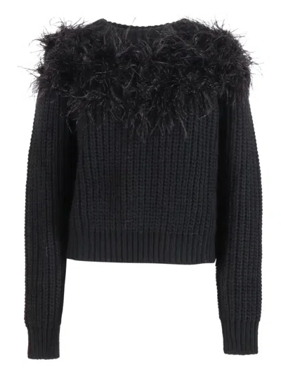 FEATHER-TRIMMED RIBBED SWEATER