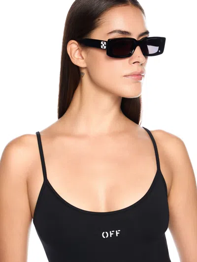 Off-white Ribbed Stretch Mini Dress With Scoop Neckline In Black