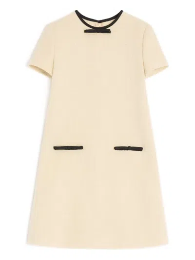 Valentino Bow Detail Virgin Wool Blend Tweed Minidress In Neutral