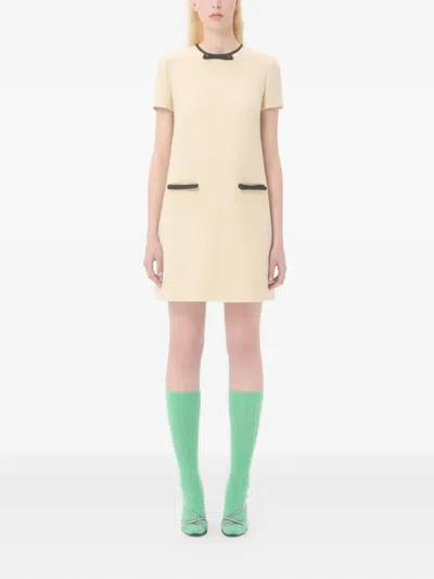 Valentino Bow Detail Virgin Wool Blend Tweed Minidress In Neutral