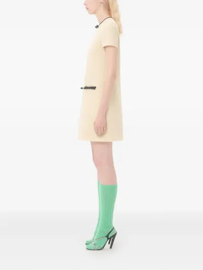 Valentino Bow Detail Virgin Wool Blend Tweed Minidress In Neutral