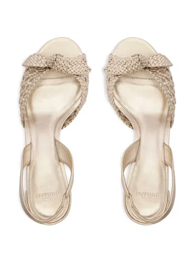 Alexandre Birman Easy Clarita Tresse Block Heel Slingback Sandal In Gold