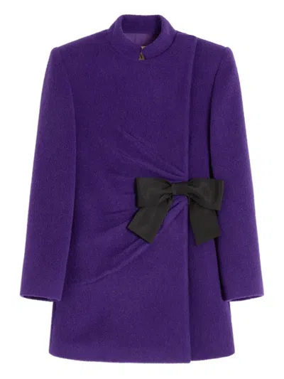Valentino Wool Blend Blazer Asymmetric Design Bow In Purple