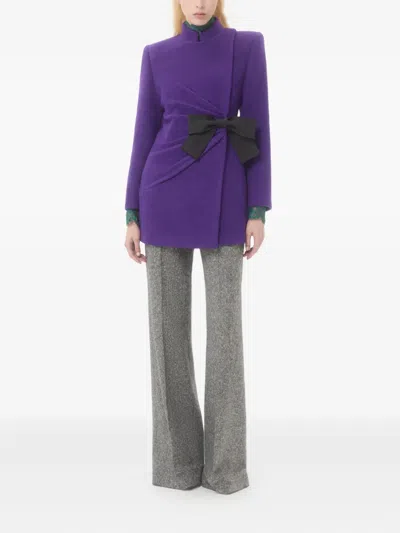 Valentino Wool Blend Blazer Asymmetric Design Bow In Purple