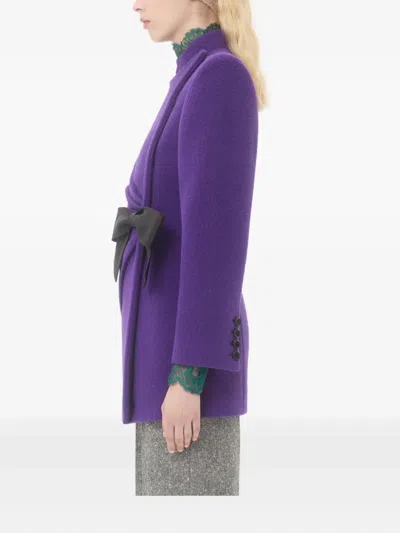 Valentino Wool Blend Blazer Asymmetric Design Bow In Purple