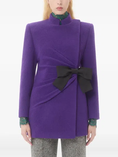 Valentino Wool Blend Blazer Asymmetric Design Bow In Purple