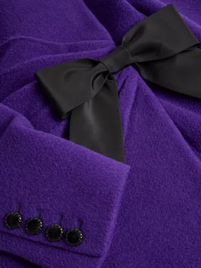 Valentino Wool Blend Blazer Asymmetric Design Bow In Purple