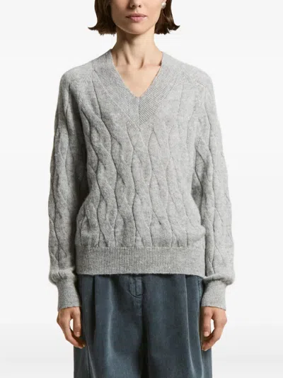 Peserico Alpaca-blend Sequined V-neck Sweater In Gray