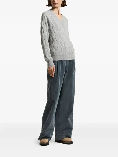 Peserico Alpaca-blend Sequined V-neck Sweater In Gray