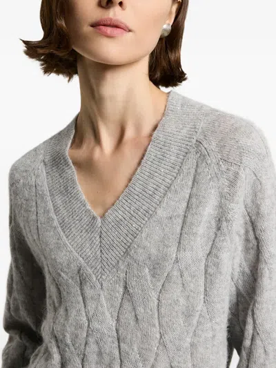 Peserico Alpaca-blend Sequined V-neck Sweater In Gray