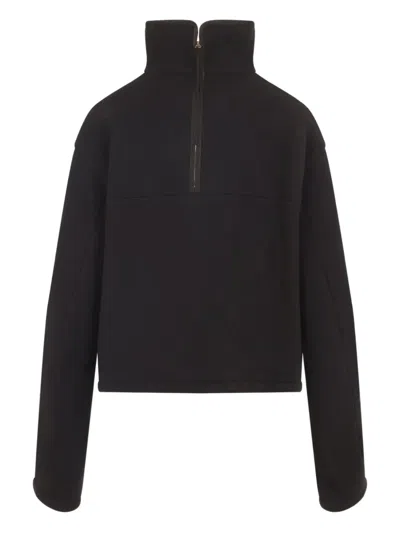 Carven Black Wool Jacket With High Stand Collar And Front Zipper Closure In Animal Print