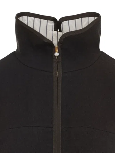 Carven Black Wool Jacket With High Stand Collar And Front Zipper Closure In Animal Print