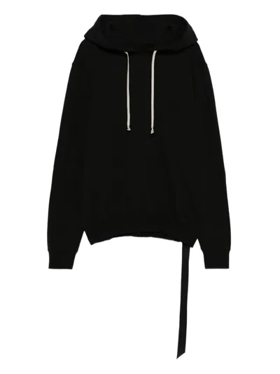 Rick Owens Drkshdw Drawstring Hood Sweatshirt Ribbed Cuffs In Black