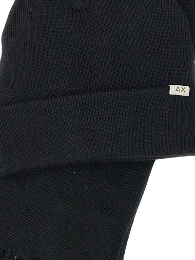 Sun 68 Micro-ribbed Beanie And Scarf Set In Black