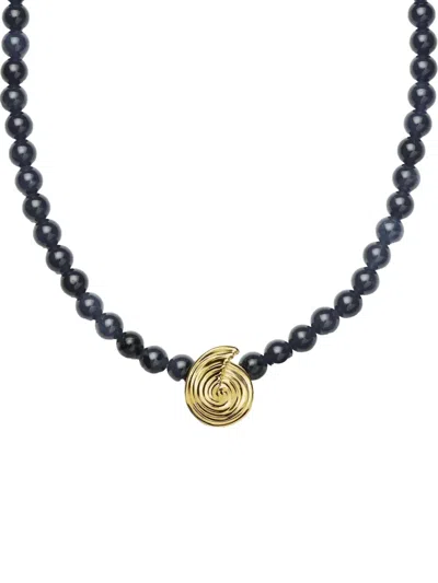 Missoma Spiral Gemstone Beaded Pendant Necklace In Blue