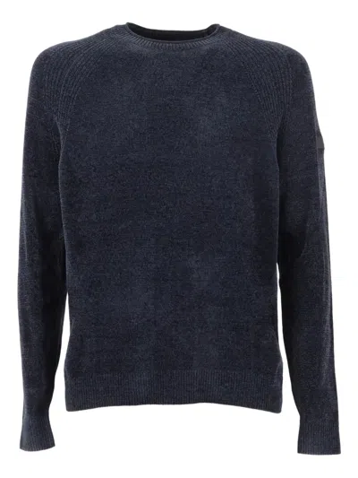 Rrd Round Knit Sweater With Contrasting Hem Detail In Blue