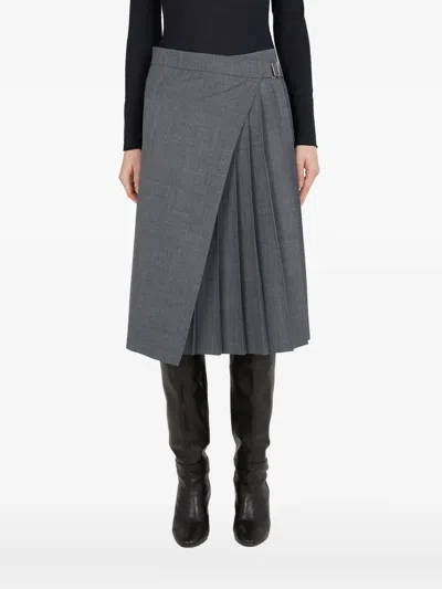 True Royal Pleated Wrap Skirt In Gray