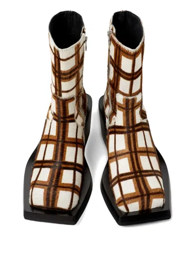 Camperlab Quetal Checked Ankle Boots In Animal Print