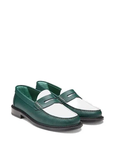 Vinny's Embossed-leather Loafers In Green