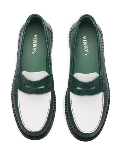 Vinny's Embossed-leather Loafers In Green