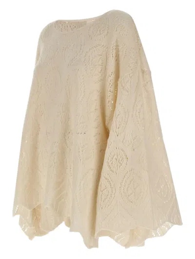 Maurizio Mykonos Wide-sleeve Open-knit Sweater In White