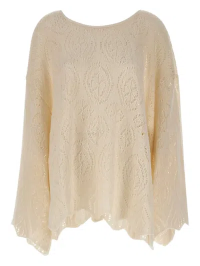 Maurizio Mykonos Wide-sleeve Open-knit Sweater In White