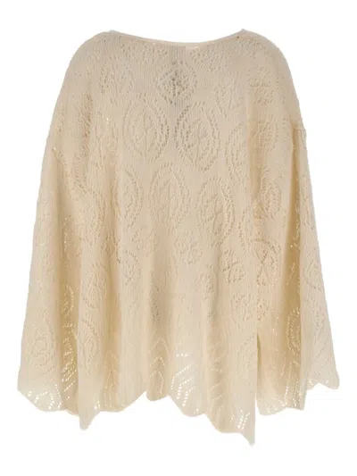 Maurizio Mykonos Wide-sleeve Open-knit Sweater In White