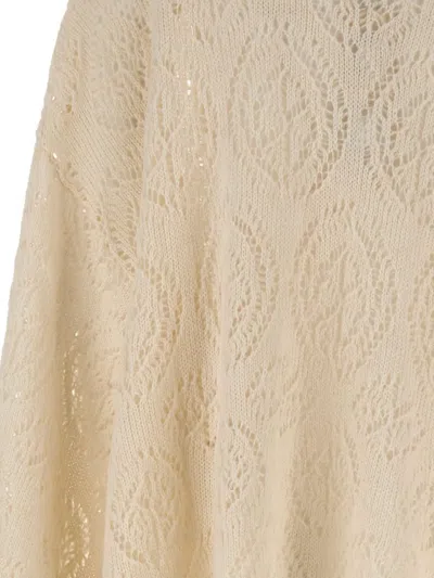 Maurizio Mykonos Wide-sleeve Open-knit Sweater In White