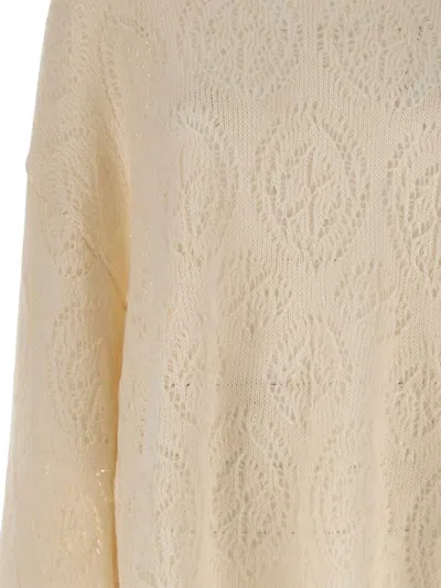 Maurizio Mykonos Wide-sleeve Open-knit Sweater In White