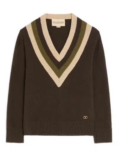 Valentino Women Brown V-neck Sweater, S Luxury Sweaters & Knitwear For Women Darveys In Brown