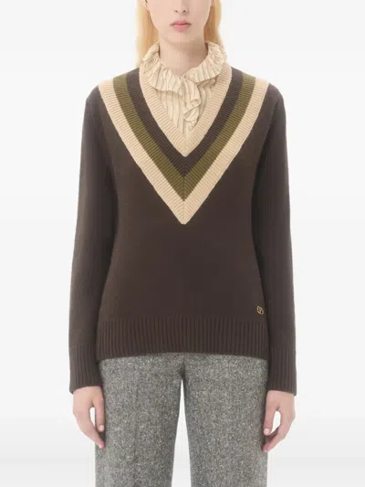 Valentino Women Brown V-neck Sweater, S Luxury Sweaters & Knitwear For Women Darveys In Brown