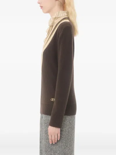 Valentino Women Brown V-neck Sweater, S Luxury Sweaters & Knitwear For Women Darveys In Brown
