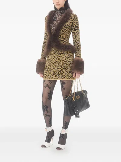 Valentino Jacquard-strickjacke Mit Animalprint Aus Lurex Frau Animalier Xs In Yellow