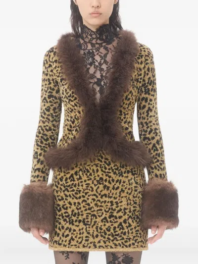 Valentino Jacquard-strickjacke Mit Animalprint Aus Lurex Frau Animalier Xs In Yellow