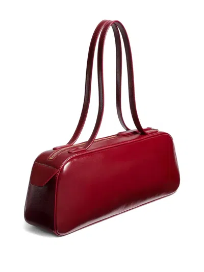Khaite Simona Crinkled Patent-leather Shoulder Bag In Burgundy