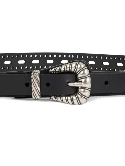 Etro Leather Belt With Perforated Details Belts Brown In Black
