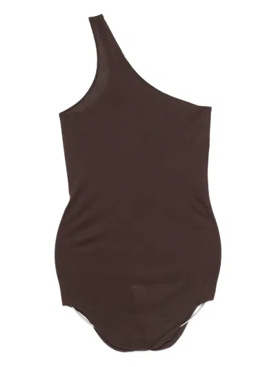 Rick Owens One-shoulder Bodysuit In Brown
