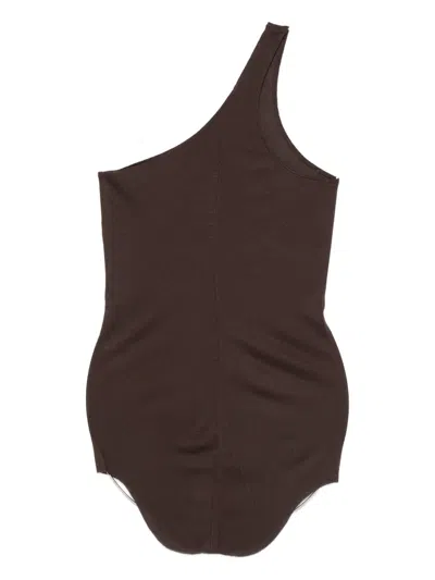 Rick Owens One-shoulder Bodysuit In Brown