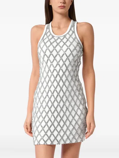 Philipp Plein Short Tank Dress Crystal Net In White