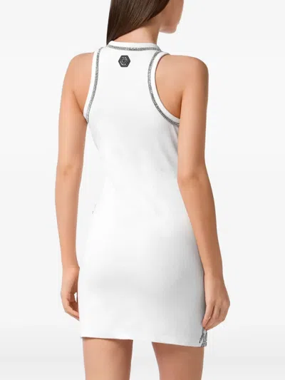 Philipp Plein Short Tank Dress Crystal Net In White