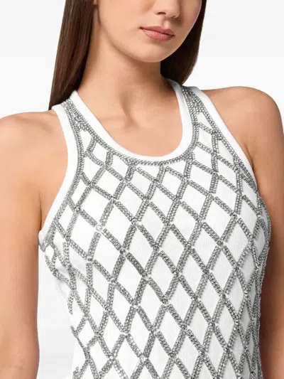 Philipp Plein Short Tank Dress Crystal Net In White