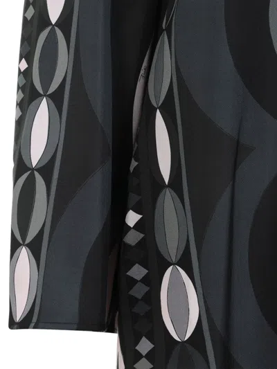 Pucci Geometric Pattern Long Sleeve High Neck Dress In Black
