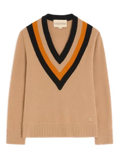 Valentino Garavani Wool Sweater Sweaters And Cardigans Beige In Brown