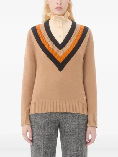 Valentino Garavani Wool Sweater Sweaters And Cardigans Beige In Brown