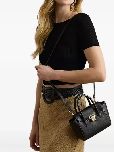 Ralph Lauren Tanner Small Pebbled Leather Satchel In Black