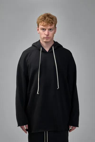 Rick Owens Drkshdw Drawstring Hood Sweatshirt Ribbed Cuffs In Black