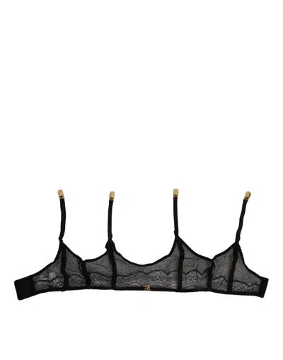 Dolce & Gabbana Black Floral Lace Nylon Strap Garter Underwear In Black