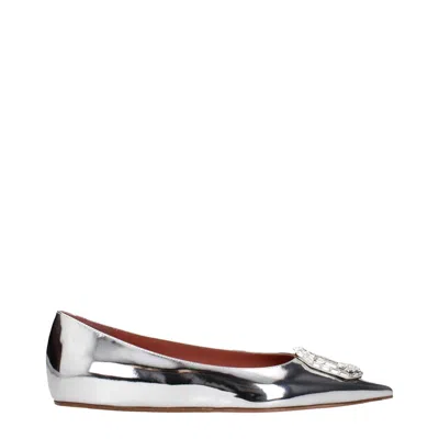 Amina Muaddi Metallic-leather Ballet Flats In Silver