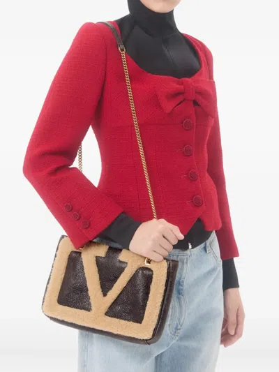 Valentino Small Viva Superstar Shearling Tote Bag In Brown